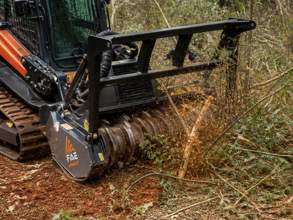 Forestry mulcher clearing brush and small trees